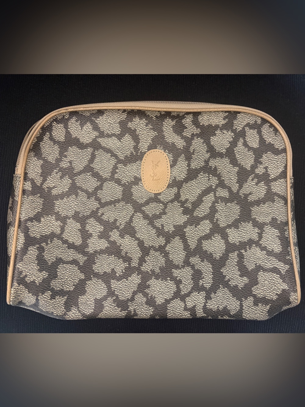 Yves Saint Laurent Taupe and Beige Animal-Print Cosmetic Pouch